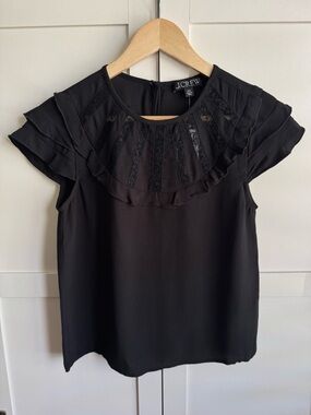 J.Crew Flutter-Sleeve Shirt in Crepe de Chine in Black Size XXS